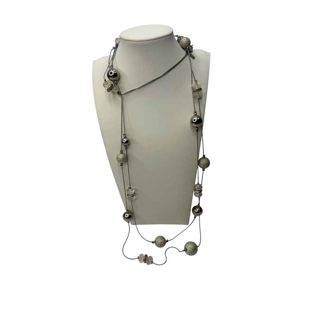 Lane Bryant Silver Tone Multi Strand Station Necklace Textured Beads Y2K Boho